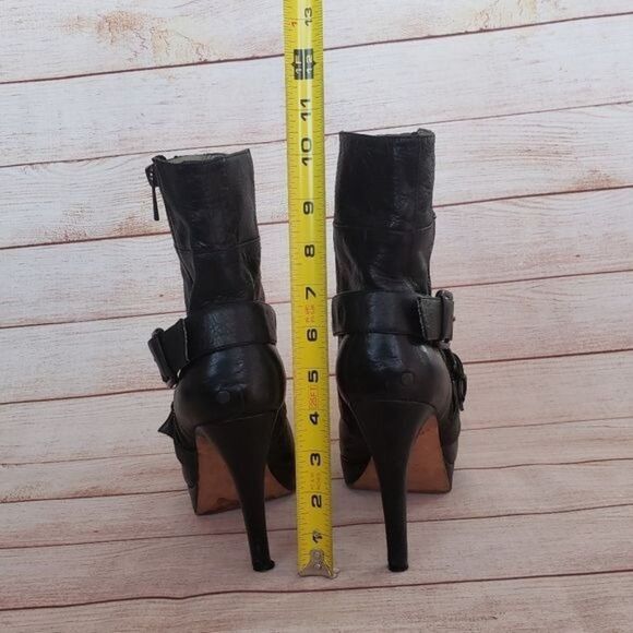Geren Ford Edie Leather Buckle Strap Side Zipper Platform Stiletto Booties Ankle - Picture 6 of 13